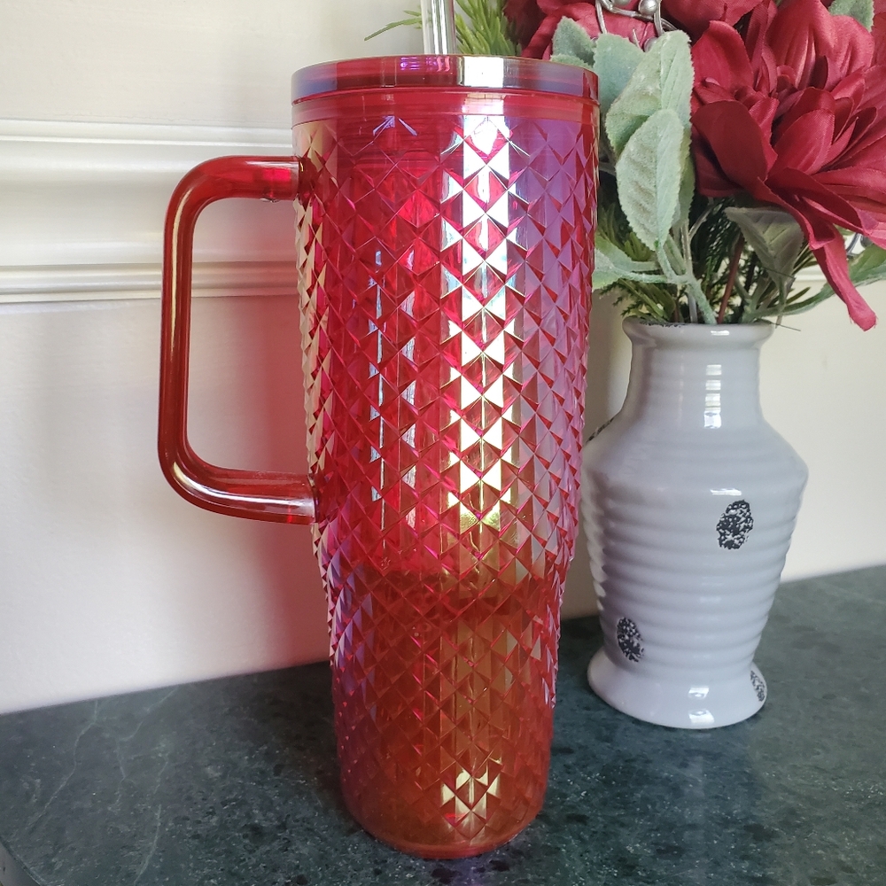 NEW Mainstays 30oz Insulated Textured Tumbler with Straw‎ & Handle PINK